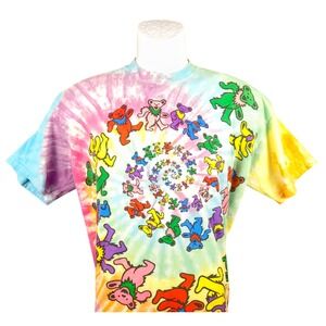 Liquid Blue Grateful Dead Dancing Bears Spiral Tie Dye T-Shirt Colorful L
